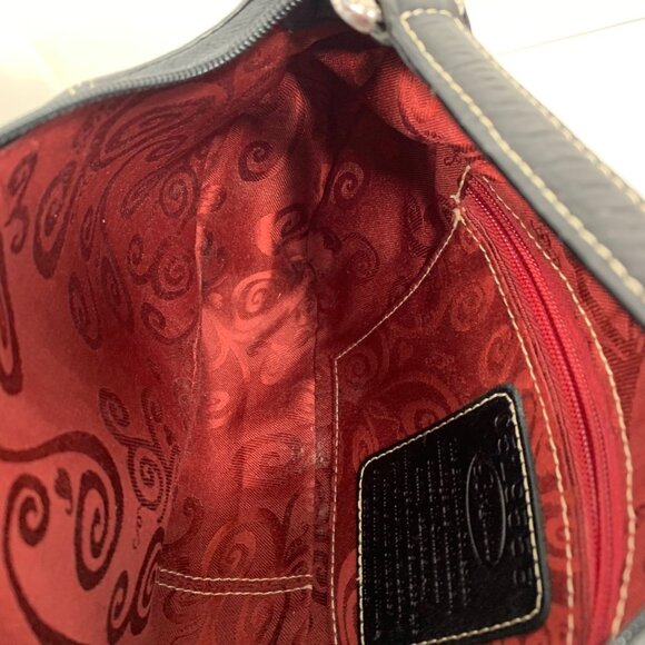 BRIGHTON Hilda Moon Purse Black Croc Embossed Pebbled Leather Demi Shoulder Bag - Picture 13 of 16